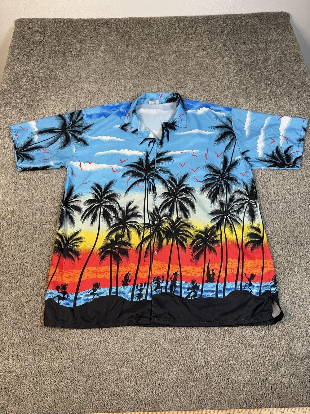 Hawaiian Apparel Shirt Mens XL Blue Short Sleeve Button Up Polyester Tropical